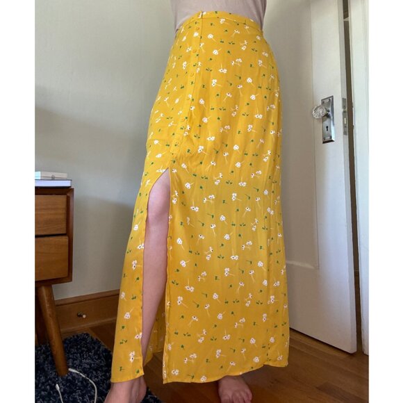 Collective Concepts Button Front Yellow Floral Maxi Skirt Size L - Picture 3 of 12